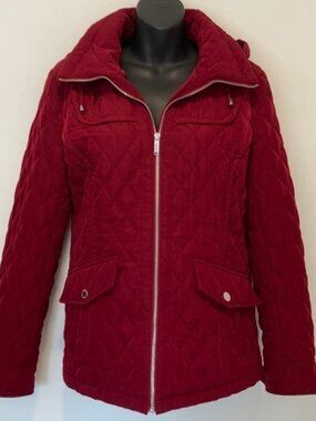 London Fog Quilted Jacket with Hood Raspberry Small
